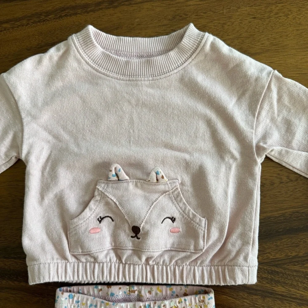 Carter’s Sweatshirt and Leggings Set Pink Animal Fox Face Baby Girl size 3M
